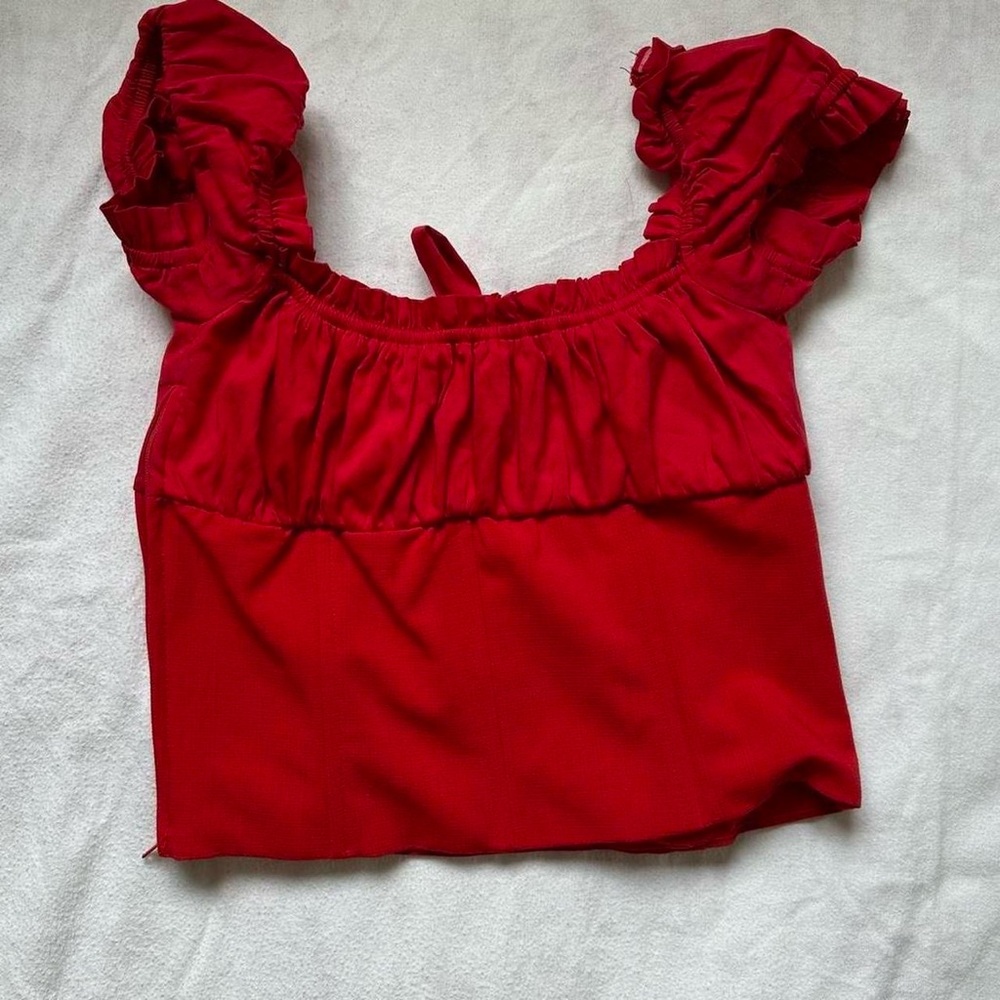 I.AM.GIA Red Ruffle Tie-Front Bustier Top - Picture 2 of 3